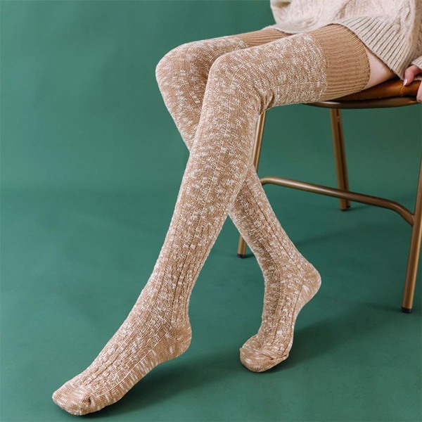 Vinterstövelstrumpor Vintage Extra långa benvärmare över knäet Khaki + Grå KLB