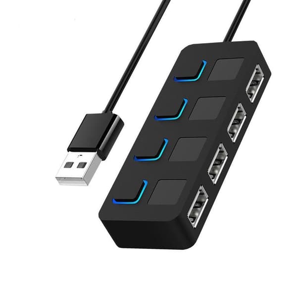 4-porters USB 2.0 datahub med individuelle LED-belyste strømknapper