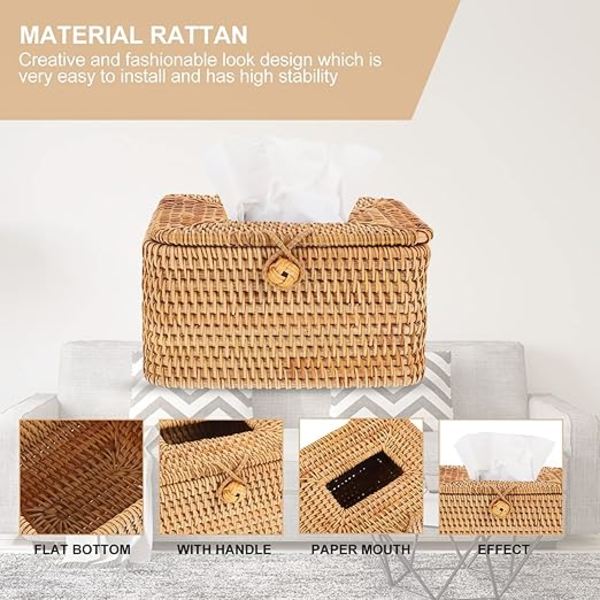 16 * 12 * 9cm rattan væv papirboks sæt rektangulær væv sæt vævet