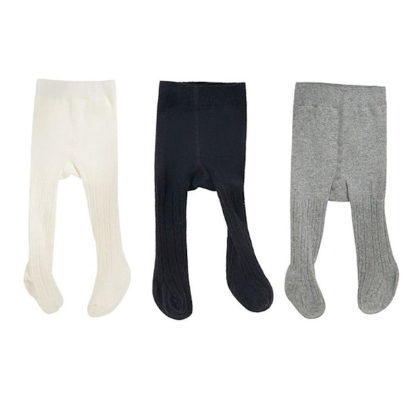 3-pakning babytights - tykke strømpebukser for småbarn, jenter og gutter, hvit + svart + grå KLB