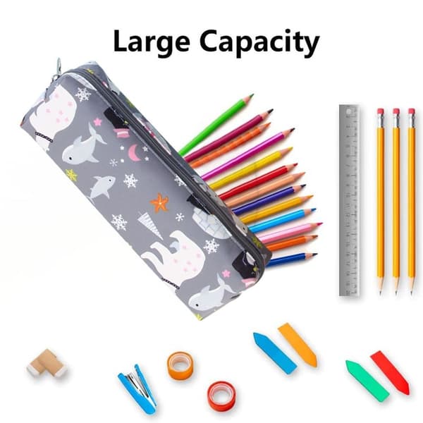 Lærred Blyantspose Pen Etui Stationær Gadget Etui Grå KLB