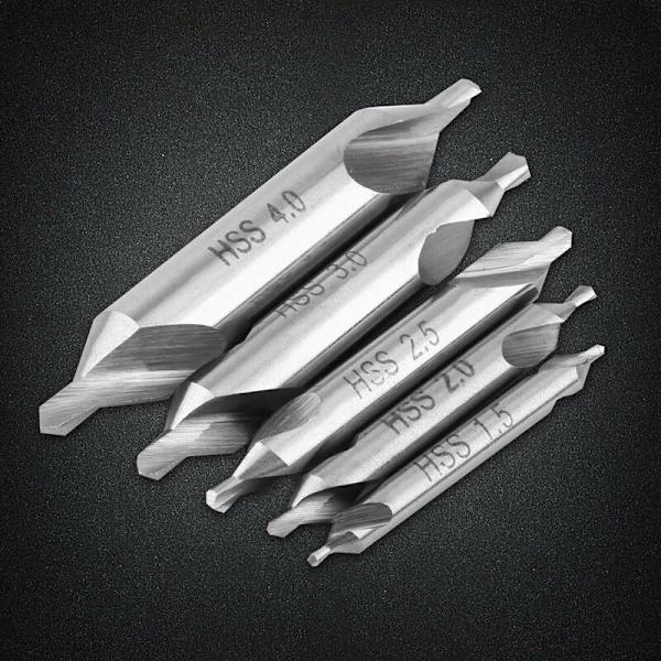 5 stk. centerbor med dobbelt ende, 60 grader, 1,5/2,0/2,5/3,0/4,0 mm, KLB