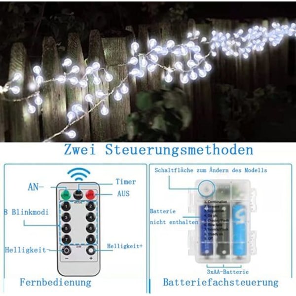 Globe-lys med batteridrift, RJEDL 12m 100 LED krystal kuglelys