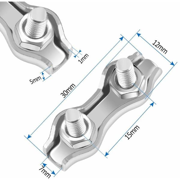 M2 Kabelklemme 18 stk. Dobbelt rustfrit stål kabelklemmer til rustfrit stål kabeltråd til 2MM rustfrit stål kabelklemme KLB
