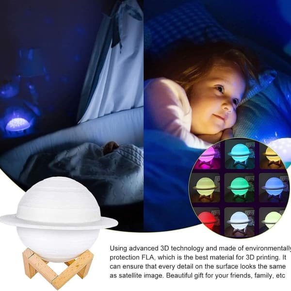 Månelampe 3D nattelys dæmpbar, Papasbox 15cm LED Saturn lampe KLB