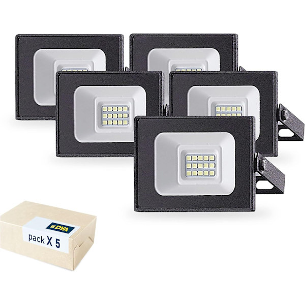 5 kpl:n pakkaus LED-valonheittimiä ulkokäyttöön IP65 10 W 800 lumenia, kylmä valo 6000 K