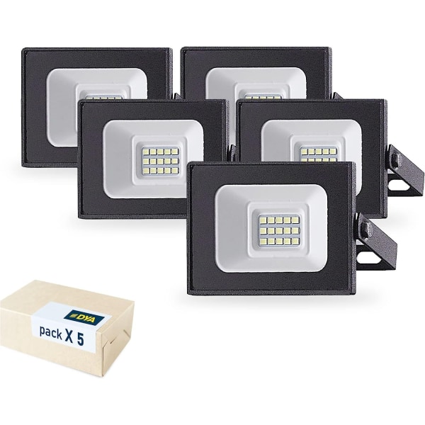 Paket med 5 FLOODLIGHT LED-strålkastare för utomhusbruk IP65 10 W 800 lumen, kallt ljus 6 000 K