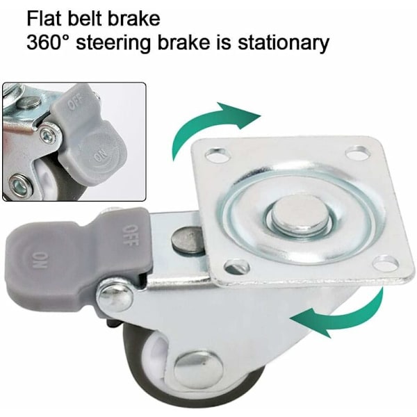 Sett med 4 svarte svingbare hjul 38MM hjul uten brems, for møbeltransport KLB