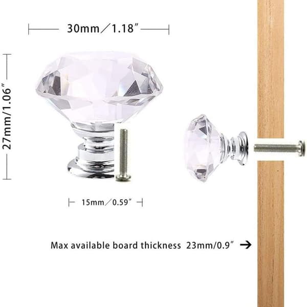 Krystall skuffeknapper kommode møbelknapper sinklegering krystallglass KLB