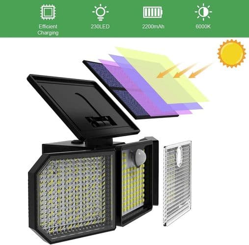 230LED IP65 Solcellebevegelsessensor Utendørs Super Lys Utendørs Vegglamper