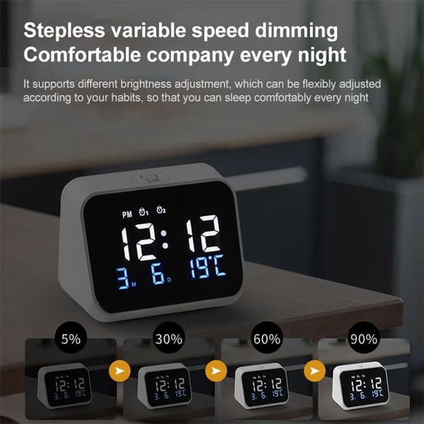 Multifunksjonell elektronisk vekkerklokke med LED-skjerm (hvit)