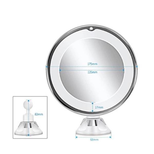 Kosmetisk speil 10x forstørrelse LED-opplyst sminkespeil 360° KLB