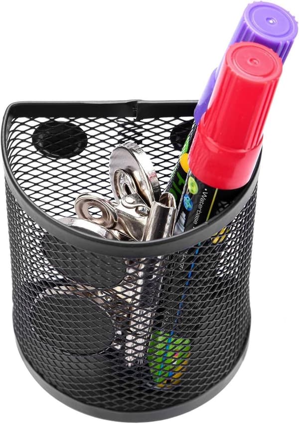 Magnetisk Penneholder med 2 Rum Mesh Rustfrit Stål Rund Pakke med 2