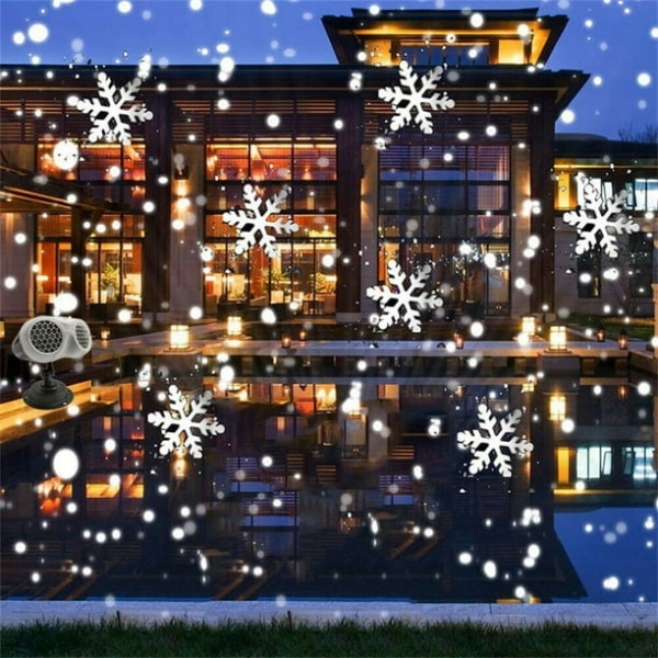 Snöflinga Julbelysning LED Projektionsljus Fjärrkontroll Timerfunktion Vattentät Laserljus Julprojektor Utomhus