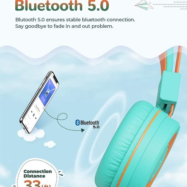 Barne-Bluetooth-headset. Barne-headset med grønn/oransje
