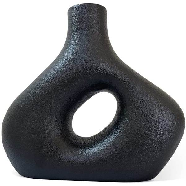 Cirkel vase - mat sort geometrisk donut vase. Nordisk