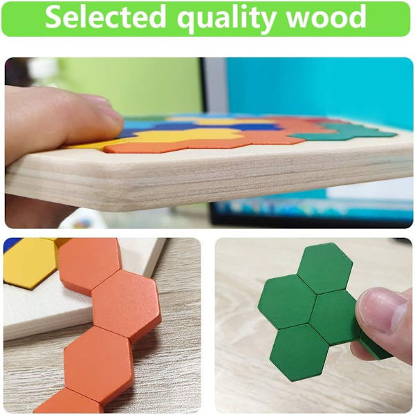 Tangram-pussel, Tangram-träbarn, Hexagonala pussel, Geometriska leksaker, M KLB