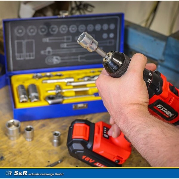 S&R Socket Holder Adapters på boremaskine Slagværktøjer. Sæt med 3 firkantede chuckadaptere 1/4\", 1/2\", 3/8\" i kromvanadium (Lysegrå) KLB