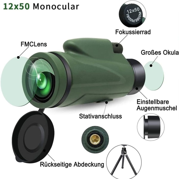 Monokulär Teleskop, Monokulär Bak4 Prisma Vattentät Monokulär Kikare med Smartphone KLB
