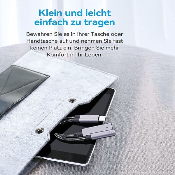 USB C til 3,5 mm jack hodetelefonadapter og lader - 2 hodetelefoner