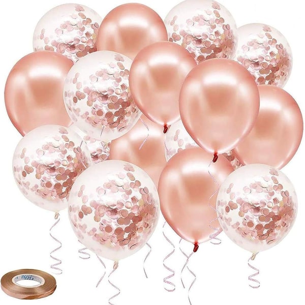 Rose gull konfetti ballonger, 50 lateks party ballonger med rose gull KLB