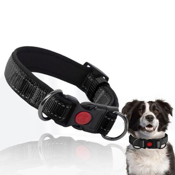 Et neongrønt M hundehalsbånd, nylonhalsbånd egnet til medium træning, justerbart og reflekterende