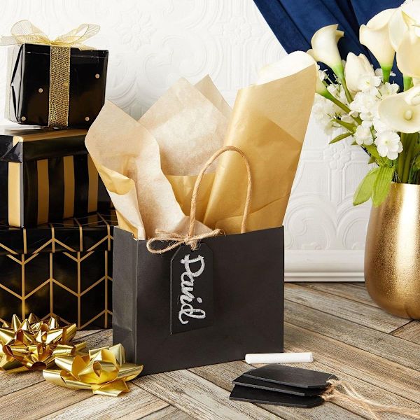 Presentlappar kraftpappersetiketter 9x5 cm, 12 st etiketter + jute KLB