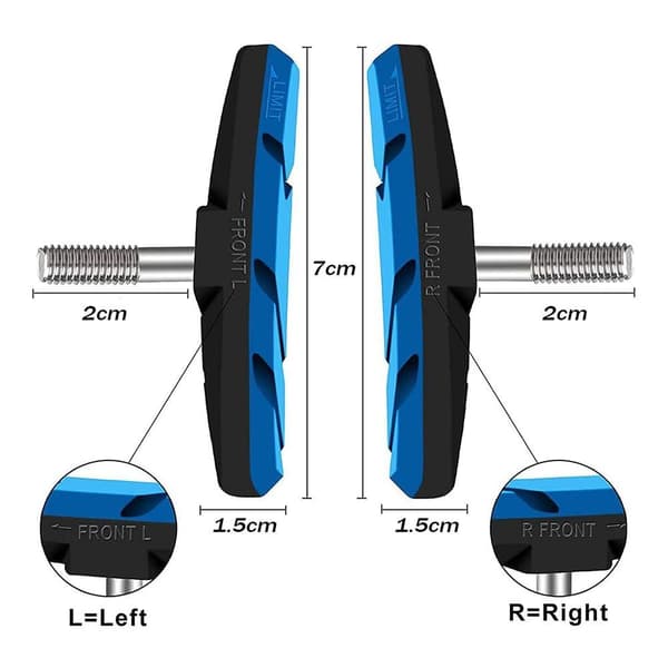 4 stykker cykelbremseklodser V-bremse 70mm | Ingen støj | Sort Blå