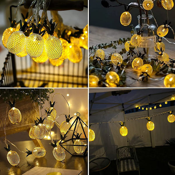 Ananas LED-lyskæde, batteridrevet fe-lyskæde til fest, soveværelse, hjem, fødselsdag, udendørs, hawaiiansk, tropisk, tiki-gaver, dekorationer