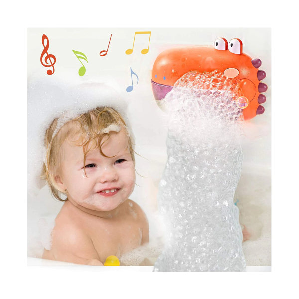 Bubble Bath Maker för badkaret blåser bubblor , badleksaker med musik gör för småbarn，Sjung sånger Badbubbelmaskin för barn-Orange