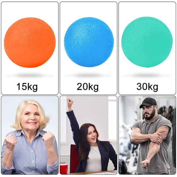 Sæt med 3 håndterapikugler til finger- og håndledstræning - orange + blå + grøn