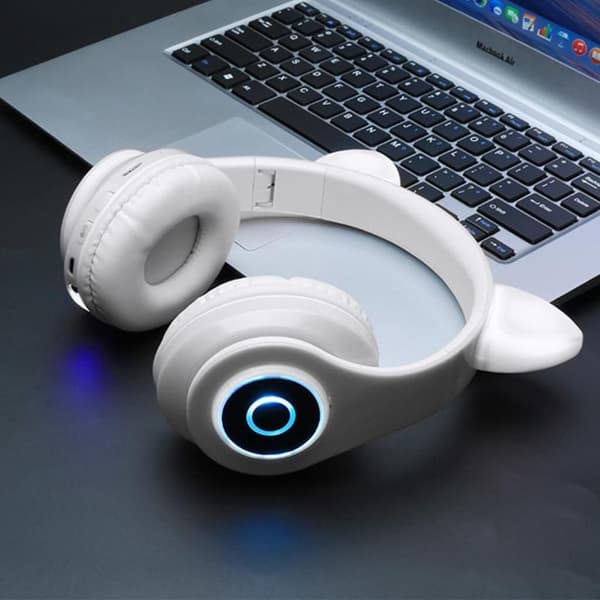 Bluetooth Katteøre Hovedtelefoner Gaming Headset Hovedtelefoner med LED-lys til