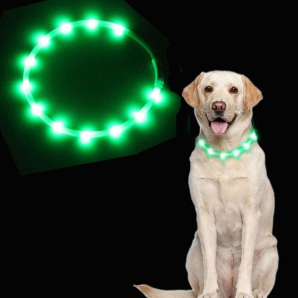 Valoisa koiranpanta, USB ladattava kaulapanta, LED-turvapanta, säädettävä pituus, 3 salamatilaa pienille ja keskisuurille koirille kissoille (vihreä)