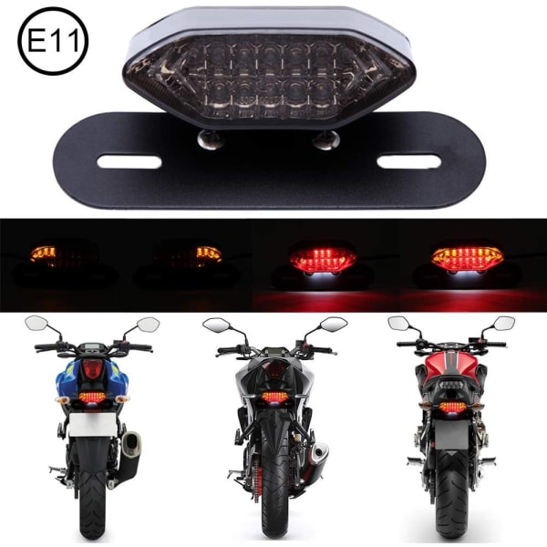 Motorcykel LED-bakljus, 12V Motorcykel bakbromsljus Blinkers Blinkers Licenslampa (rök)