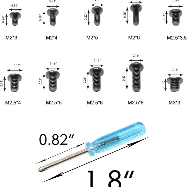 500 st M2 M2.5 M3 Laptop Skruvsats KLB