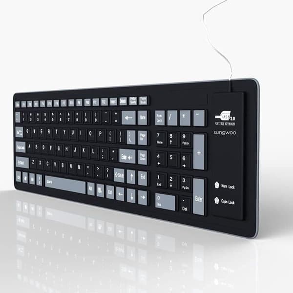 Flexibelt, tvättbart silikon tangentbord med fullstora USB 2-tangenter KLB