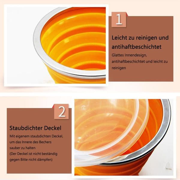 Hopfällbar mugg, hopfällbar silikonmugg med plastlock