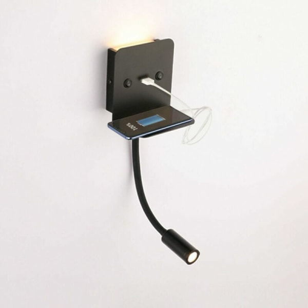 3W LED væglampe + læselampe med sort USB-port KLB