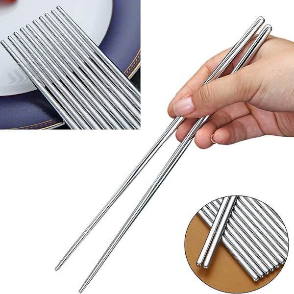 10 par genanvendelige spisepinde, rustfrit stål metal spisepinde