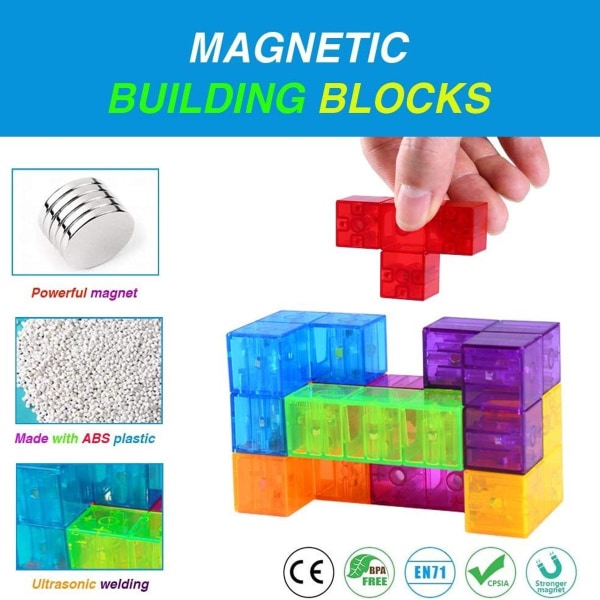3D-magneettiset rakennuspalikat, magic magneettikuutiot, set 7 eri muotoa KLB
