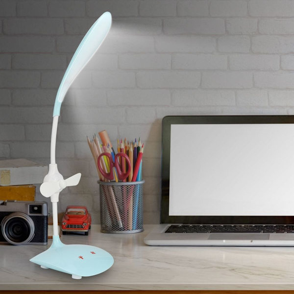 USB-ladattava 5W LED-pöytälamppu tuulettimella, 3 nopeuden himmennys KLB