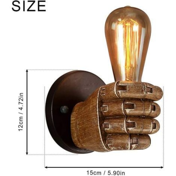 Antik fist vegglampe, vintage industriell vegglampe E27 Edison pæresokkel, uten pære (venstre hånd + høyre hånd)