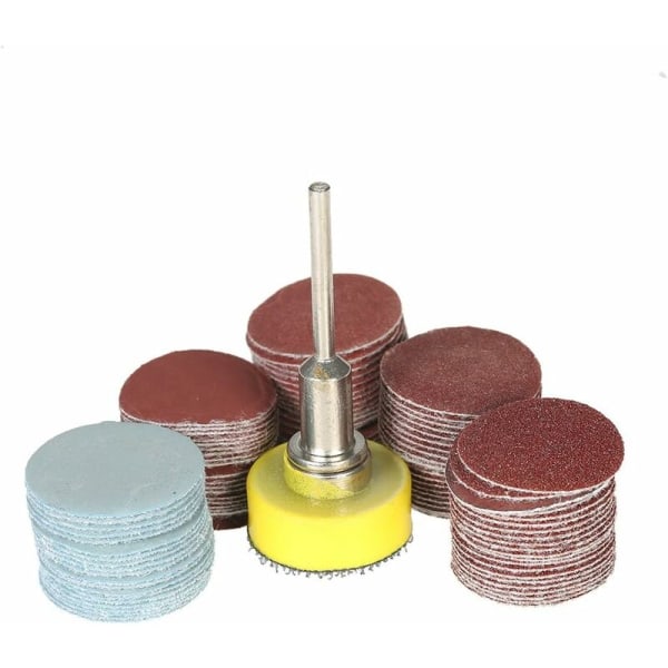 100 stk. 25 mm 1\" slibeskive skive 100-3000 korn papir med 1 tommer poleringsslibepude + 1/8\" skaft til Dremel roterende værktøj KLB