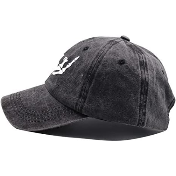 Håndlaget lue, Skull Finger justerbar baseballcaps i slitt vasket denim for menn og kvinner