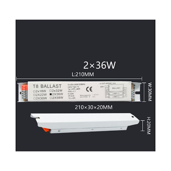 Elektronisk ballast, T8 lysstofrør ballast 2x36w lysstofrør spænding øjeblikkelig lysstart energibesparende lampe energibesparende lampe KLB