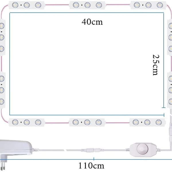 LED-speilbelysning, dimbar speilbelysning med 60 LED-er, KLB