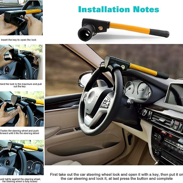Retractable Car Steering Wheel Lock Heavy Duty T Bar Universal Steering Wheel Clamp with 2S