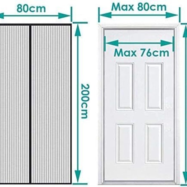 Magnetiskt myggnät för dörren, 80 x 200 cm, myggnät för dörren, magnetiskt KLB