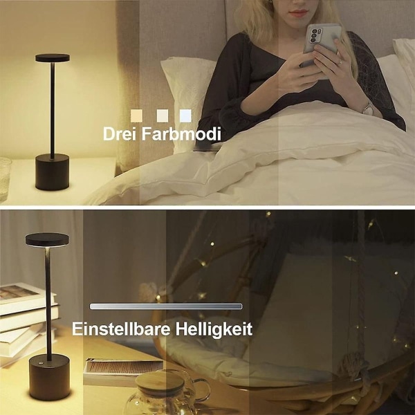 LED batteridriven bordslampa trådlös, 1800mAh bordslampa batteridriven-svart KLB