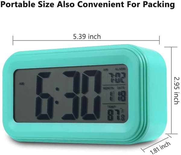 Batteridriven digital väckarklocka, 4,5 tum (ca 11,4 cm) blå LCD-skärm sängbordsväckarklocka